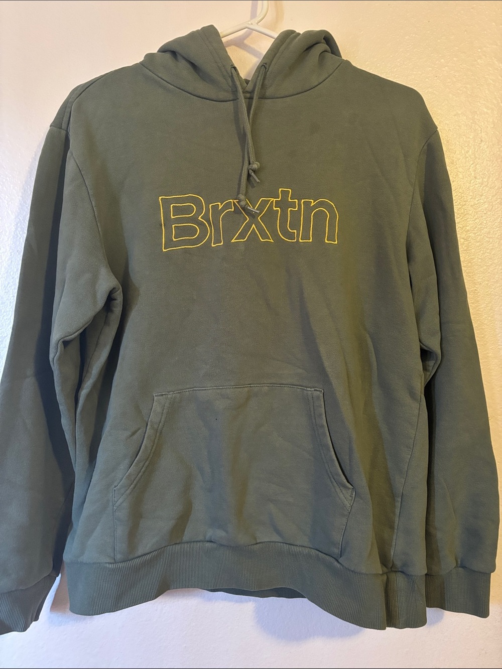Brixton Green Hoodie with Yellow Logo, Two Pockets,  Size M